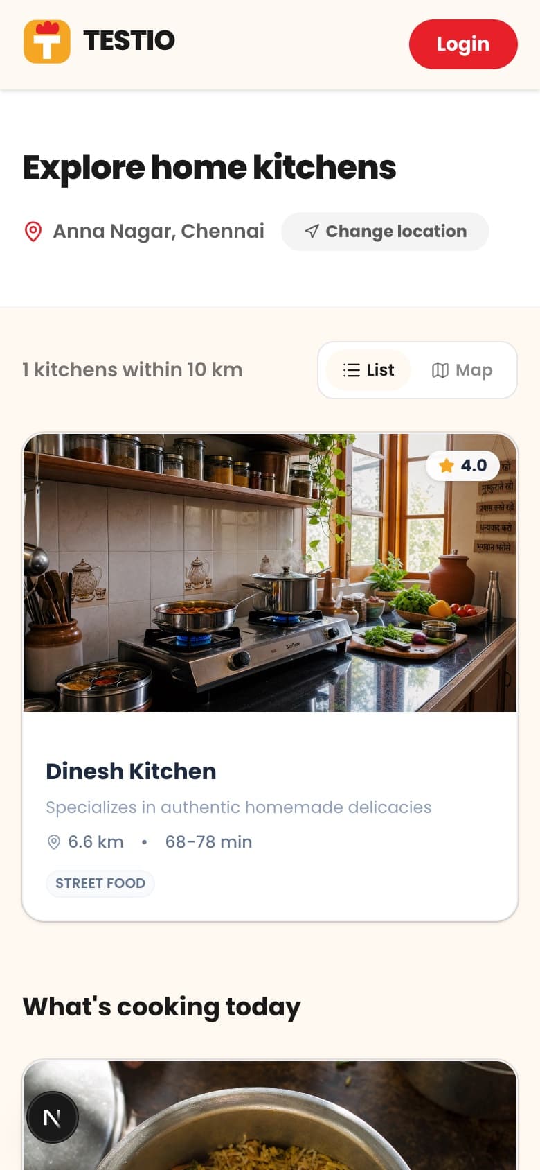 TESTIO app — Find a home cook